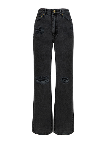 Distressed Dark Grey Cotton Jeans, 1