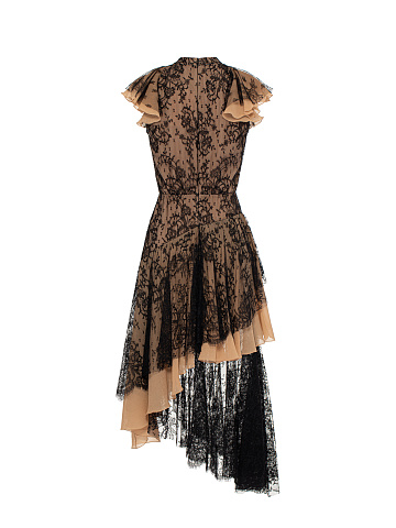Beige & Black Lace Chiffon Midi Dress, 2