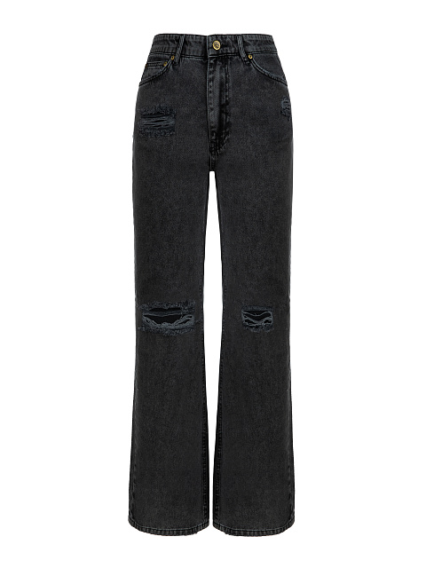 Distressed Dark Grey Cotton Jeans, 1