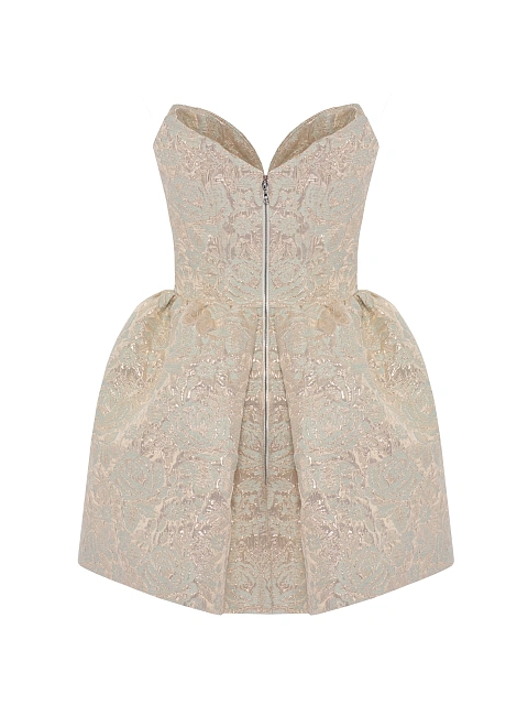 Beige & Gold Pattern Brocade Mini Dress, 5 Beige & Gold Pattern Brocade Mini Dress, 5