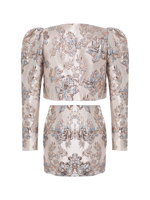 Pink Floral Two-piece Suit With Cropped Jacket And Mini Skirt, 2