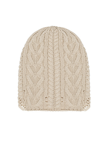 Light Beige Distressed Cotton Beanie, 1