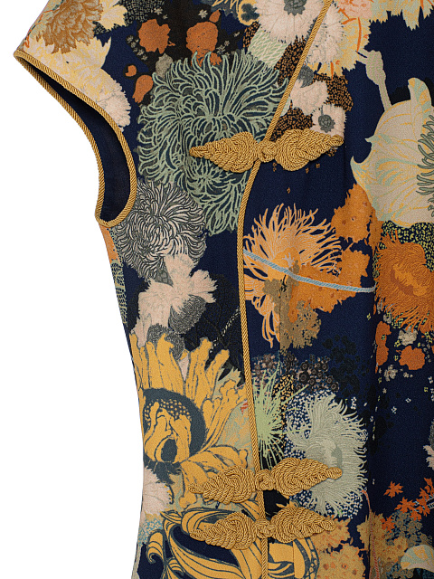 Navy Blue Floral Print Midi Dress, 7