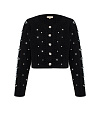 Кардиган укороченный из кашемира черного цвета, в стразах