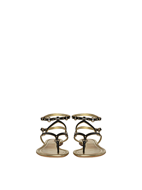 Black & Gold Leather Sandals, 2