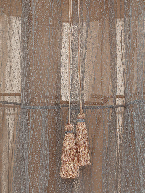 Beige Mesh & Organza Midi Dress, 5