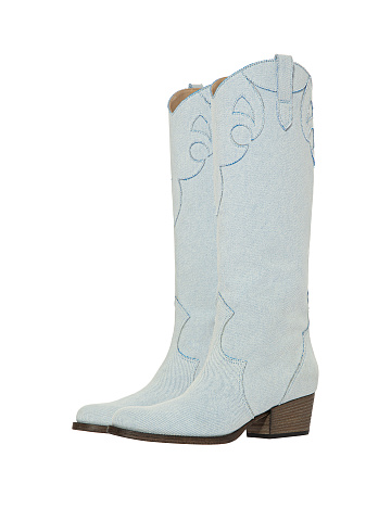 Light Blue Denim Cowboy Boots, 1