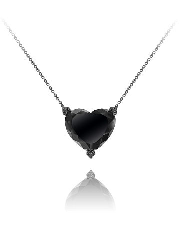 Necklace with a pendant in blackened gold with a heart-cut black diamond, 1
