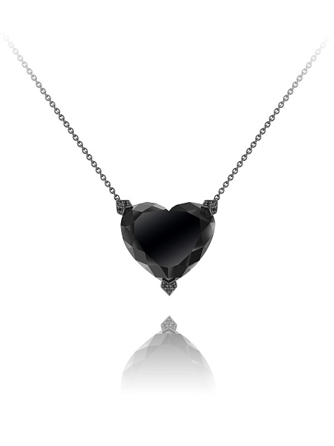 Necklace with a pendant in blackened gold with a heart-cut black diamond, 1