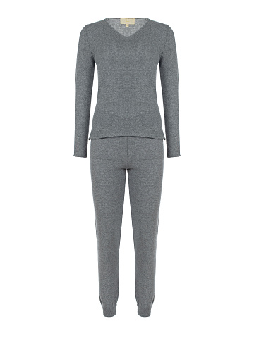Grey Cashmere Pullover & Sweatpants Set, 1