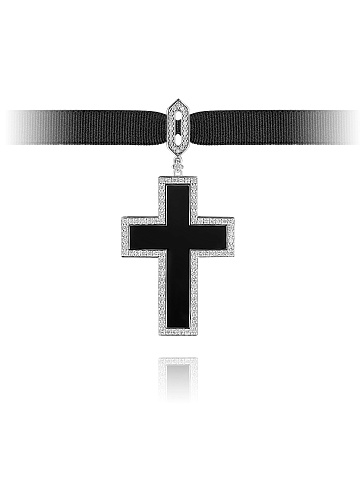 White Gold, Agate & Diamonds Cross Pendant, 1