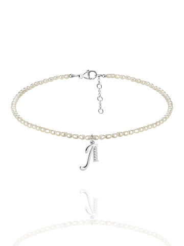 Pearls, Cubic Zirkonia & Silver "Л" Letter Choker, 1