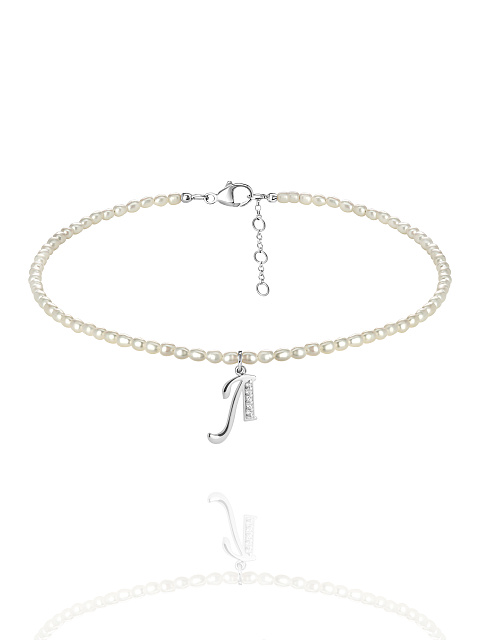 Pearls, Cubic Zirkonia & Silver "Л" Letter Choker, 1