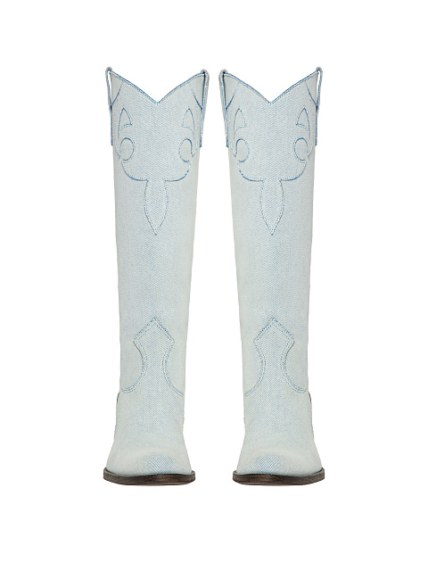 Light Blue Denim Cowboy Boots, 2