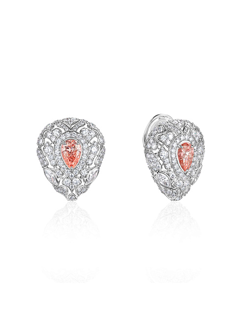 Tassel earrings in white gold with a pink diamond, 3 Tassel earrings in white gold with a pink diamond, 3