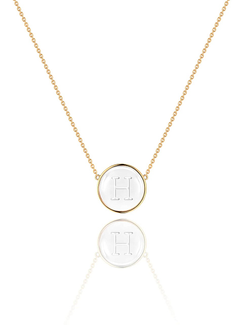 Yellow gold necklace with an H letter pendant and rock crystal, 1