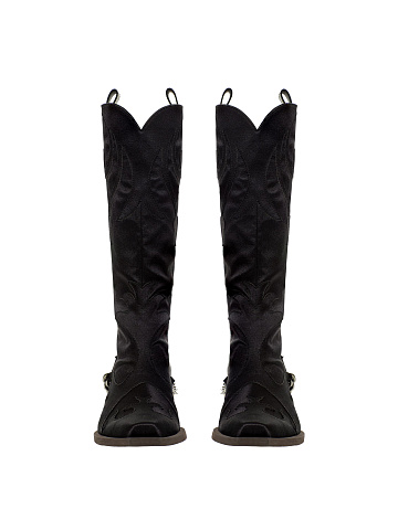 Black Cossacks Made Of Satin And Suede With Chain, 2