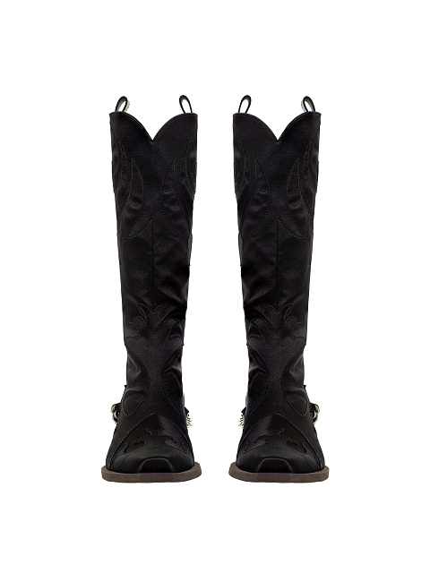 Black Cossacks Made Of Satin And Suede With Chain, 2