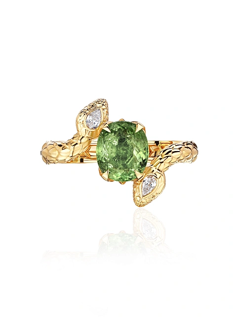 Yellow Gold, Tourmaline & Diamonds Ring, 8