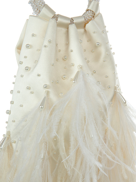 White Silk Pearls & Feathers Small Bag, 4