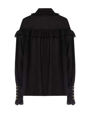 Black Ruffle Cotton Blouse, 2