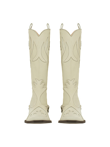 White Leather Embroidered Cowboy Boots, 2
