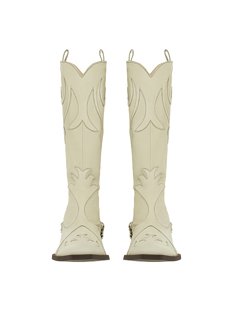 White Leather Embroidered Cowboy Boots, 2