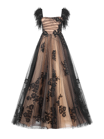 Black & Beige Lace Maxi Dress, 1