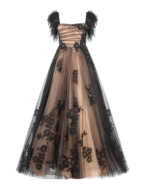 Black & Beige Lace Maxi Dress, 1