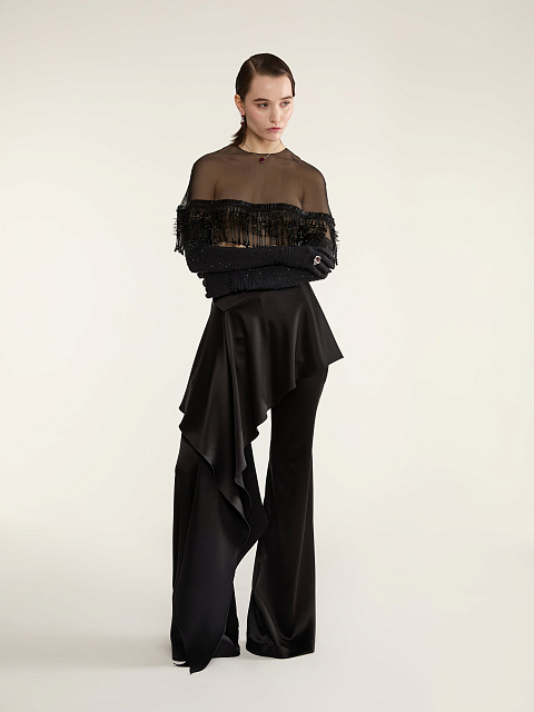 Black Silk Trousers With Asymmetrical Flounce, 5 Black Silk Trousers With Asymmetrical Flounce, 5