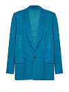 Жакет однобортный из бирюзовой костюмной ткани расклеенной стразами  