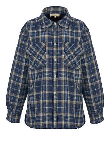 Men's Navy Blue Checked Blue Faux Fur Lined Shirt, 1