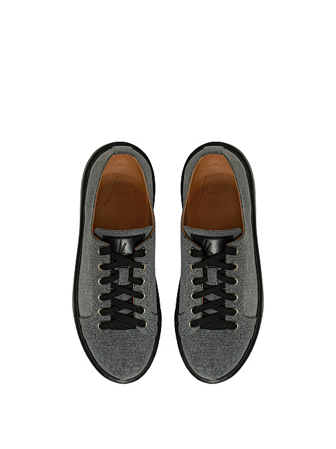 Grey Denim & Leather Sneakers, 4
