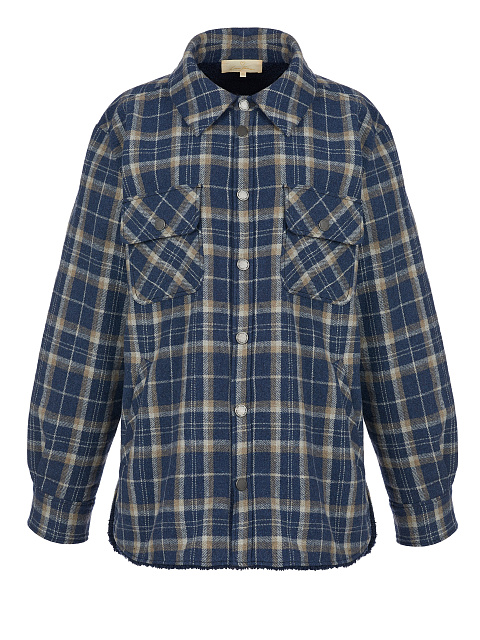 Men's Navy Blue Checked Blue Faux Fur Lined Shirt, 1 Men's Navy Blue Checked Blue Faux Fur Lined Shirt, 1
