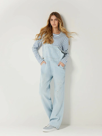 Light Blue Distressed Denim Jumpsuit, 2