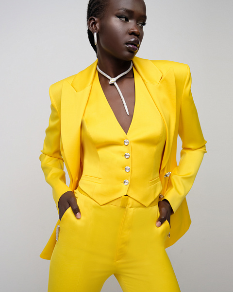 Fancy Yellow Triangular Diamond & Emerald & Round Diamond & White Gold Necklace , 10