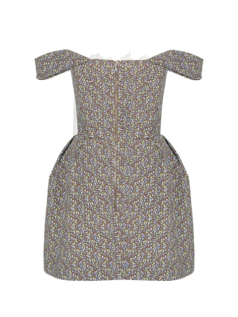 Brown Floral Print Lace Trim Cotton Mini Dress, 2 Brown Floral Print Lace Trim Cotton Mini Dress, 2