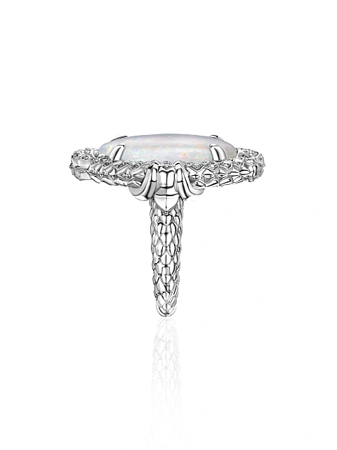 White gold ring with opal and diamonds, 4