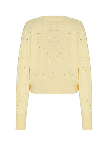 Pale Yellow Rhinestone Cashmere Pullover, 2