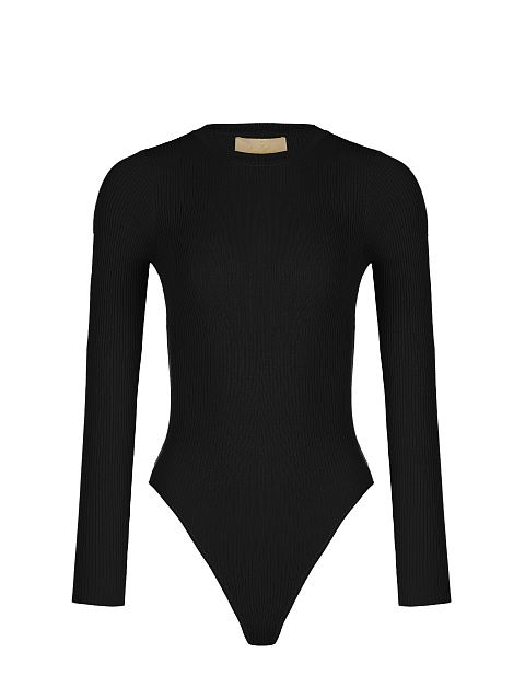 Black Ribbed Jersey L/S Round Neck Bodysuit, 1 Black Ribbed Jersey L/S Round Neck Bodysuit, 1