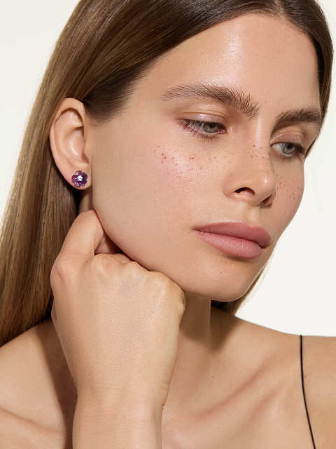 White gold studs with carved amethyst and pink sapphire, 2