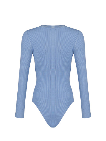 Sky Blue Ribbed Cotton V-Neck Bodysuit, 2