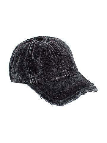 Black Leather Trim YD Washed Denim Cap, 1