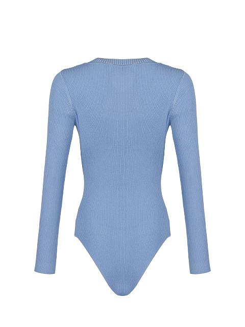 Sky Blue Ribbed Cotton V-Neck Bodysuit, 2 Sky Blue Ribbed Cotton V-Neck Bodysuit, 2