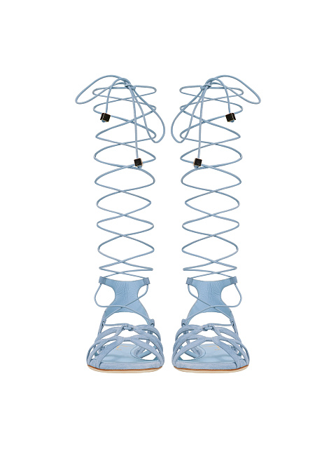 Light Blue Suede Lace Up Sandals, 3