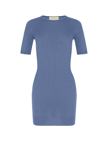 Blue Ribbed Knit Mini Dress, 1