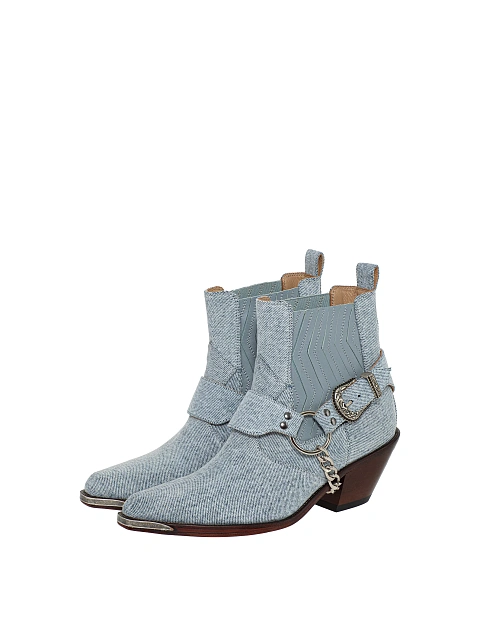 Light Blue Denim Cowboy Ankle Boots, 1