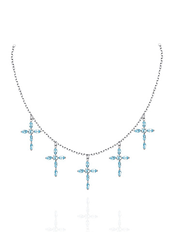 Blue Topaz & Silver "5 Crosses" Necklace, 1