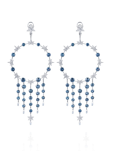 Round Spinel, Briolette Diamond, Round Diamond & White Gold Hoop Earrings, 1