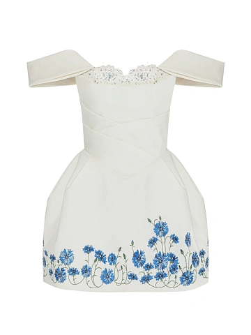 White Embroidery & Lace Trim Cotton Mini Dress, 1